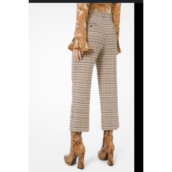 Michael Kors Womens Ecru Plaid Crop Flare Pull-On Pants Size Small Stretch - Picture 1 of 5